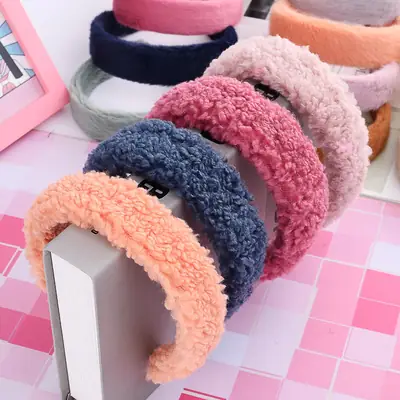 Women Mink Hair Hoop Face Wash Headband Retro Wide Brim