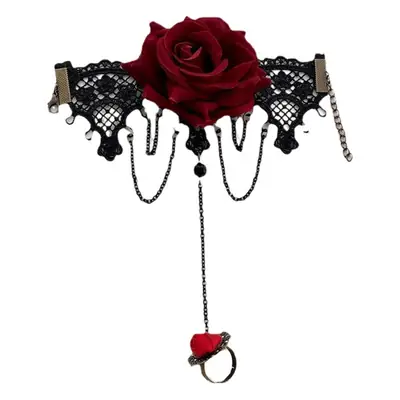 Red Rose Halloween Lace Bracelet Ring Set