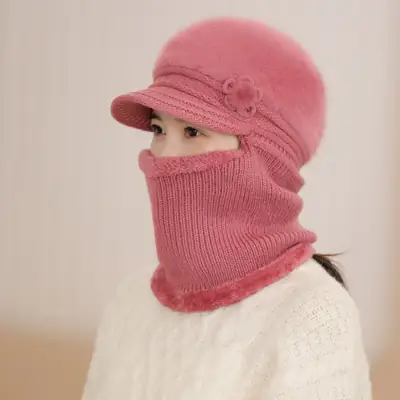 Fleece Lined Warm Neck Warmer with Duck Cap for Women