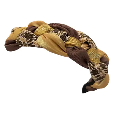 Retro French Academy Plaid Twist Hairband Green Beige