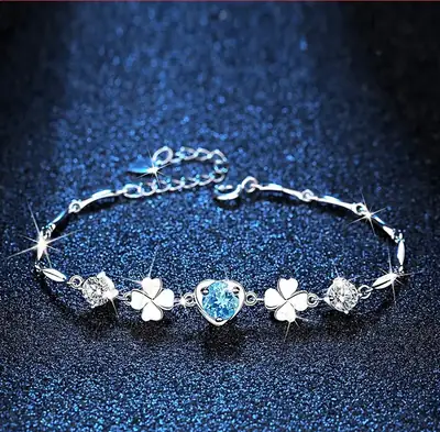 Silver Ocean Heart Bracelet for Women with Blue Stone