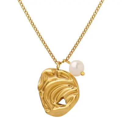 Gold Plated Pearl Necklace for Women with Titanium Steel Design