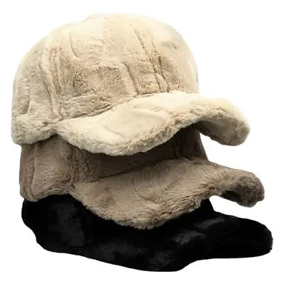White Plush Duckbill Cap for Women Autumn Winter Warm