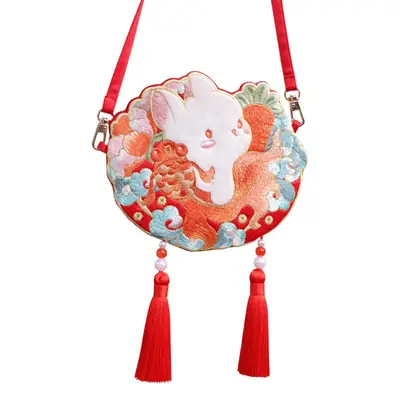 New Year Hanfu Rabbit Bag with Goldfish Embroidery Red Tassels