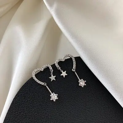 S925 Silver Love Star Earrings for Women