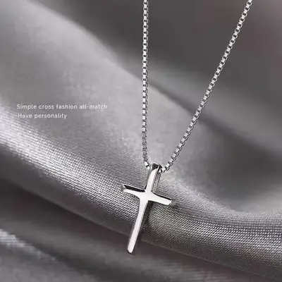 s925 Sterling Silver Cross Necklace Women's New Style Elegant Simple Internet Celebrity Cold Style Collarbone Chain Fashion All-match Pendant