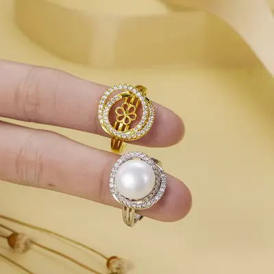 Cross-Border Gold Pearl Vortex Ring with Zircon