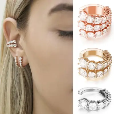 Women's C-Shape Multi Layer Diamond Earrings Silver