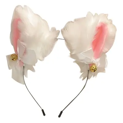 White Fox Headband with Pink Flower Decor