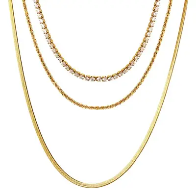 Gold Stacked Diamond Chain Necklace for Women