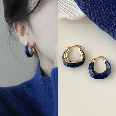 French Retro Blue Square Earrings 2022