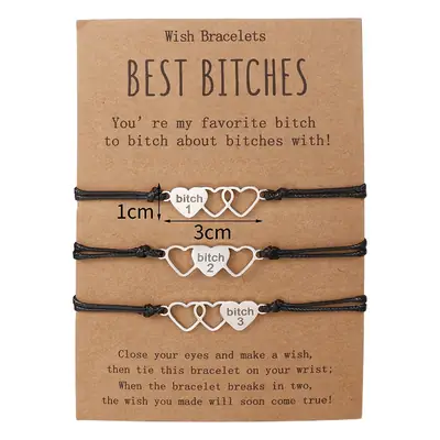 Best Bitches Card Bracelets Set of 2 European American Stainless Steel Love