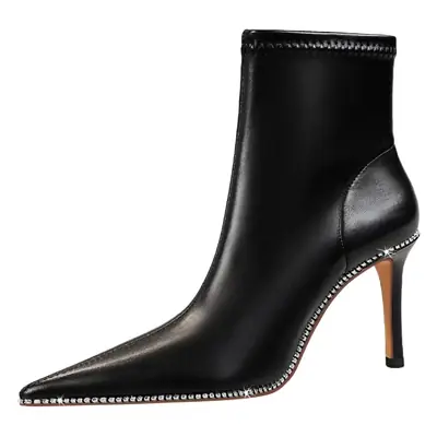 Black Pointed Heel Ankle Boots for Women