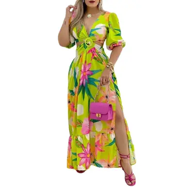 2026 Printed French Dress for Women with Red Paisley Design