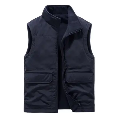 Men's Black Fleece Lined Zipper Vest Slim Fit