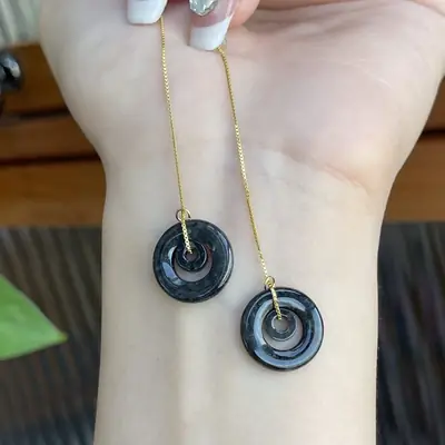 Jade Black Buckle Earrings Gold Plated 925 Silver