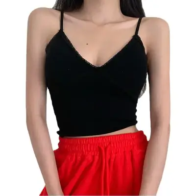 Pink V Neck Camisole Top with Built-In Chest Pad
