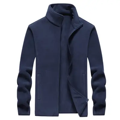 Men's Grey Fleece Warm Jacket with Collar