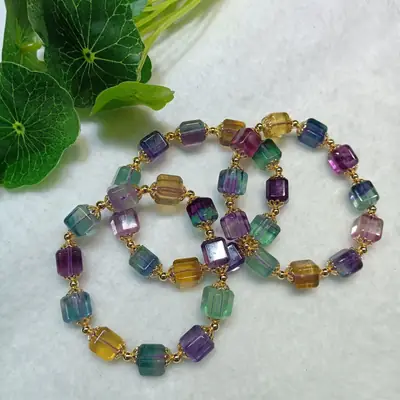 Crystal Jade Colorful Bracelet with 14K Holder & Round Beads