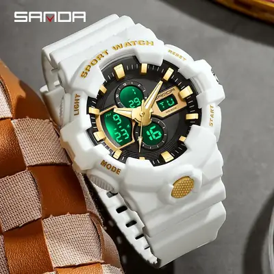 Dual Display Sport Watch Black White LED Alarm Clock