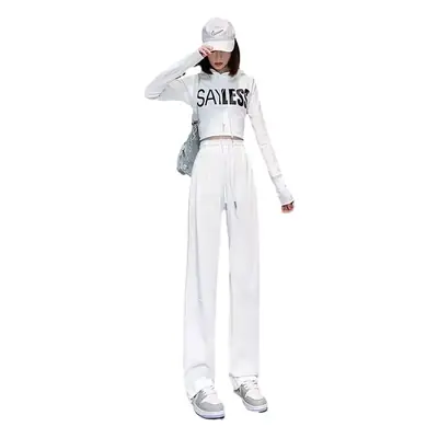 American Sports Pants for Women Spring and Autum 2025 New Straight Loose Sweatpants Wide Leg Slimming Look Casual Pants for Small People