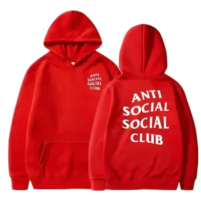 Anti Social Club Hoodie Set Maroon Loose Cotton for Men Women