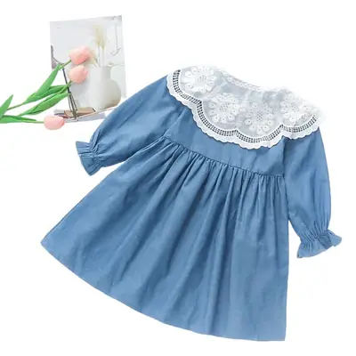 Girls Blue Lace Button Dress 2025