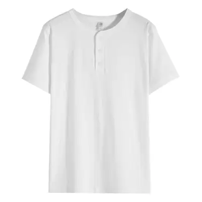 Men Women Cotton Henley Shirt Loose Collar Short Sleeve