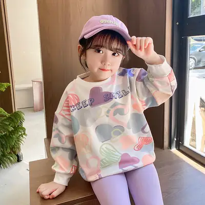 Girls Korean Style Sweatshirt Set Pink Purple 2025