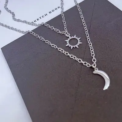 Sun & Moon Couple Necklace Set Bronze Clavicle Chains