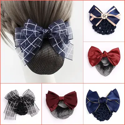 Maroon Bow Hairnet with Pearl Embellishment