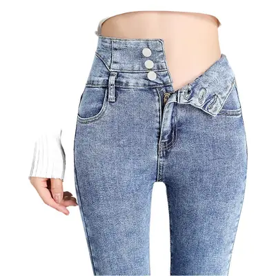 Three-button High-waist Belly-Tucking Jeans Women