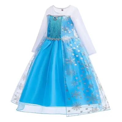 Princess Elsa Long Sleeve Blue Dress for Girls
