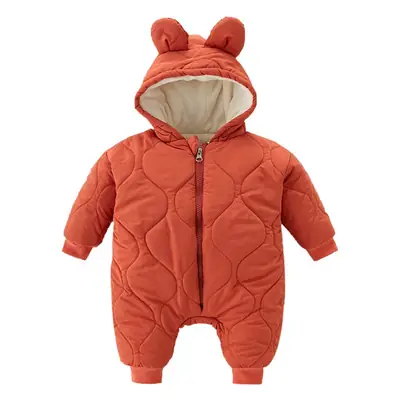 Newborn Hooded Puffer Suit Orange Velvet Cotton Winter