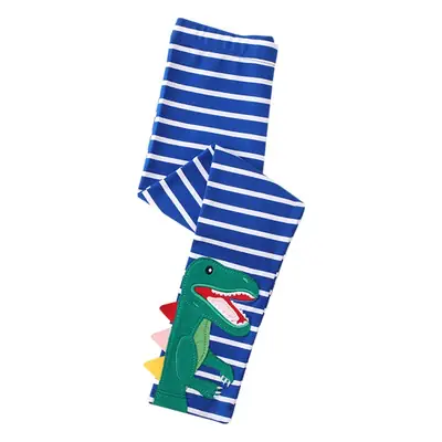 Girls Dinosaur Stripe Outer Leggings Blue White Elastic