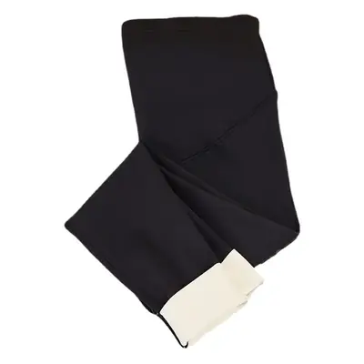 Pregnant Women Black Velvet Leggings Cream Trim
