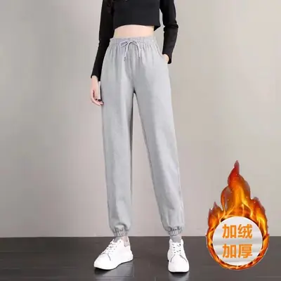 Women Fleece Lined Slimming Pants Black Loose Leg Hallen