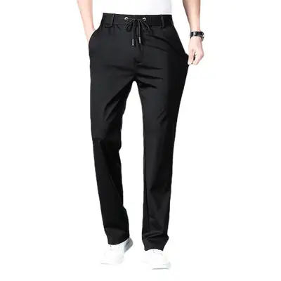 Men's Grey Elastic Waist Pants Winter Warm