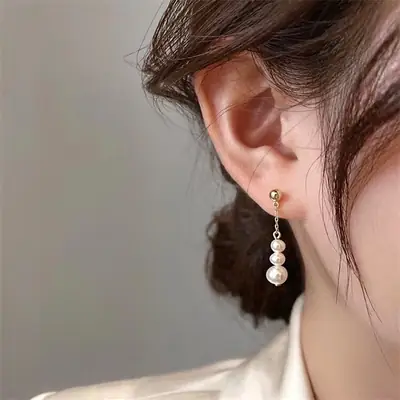 Natural Pearl Earrings Women's S925 Silver Gold