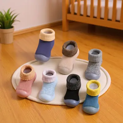 Autumn and Winter Baby Shoes Floor Socks Non-Slip Soft Bottom Cartoon Baby Children's Velvet Thickened Toddler Socks and Shoes