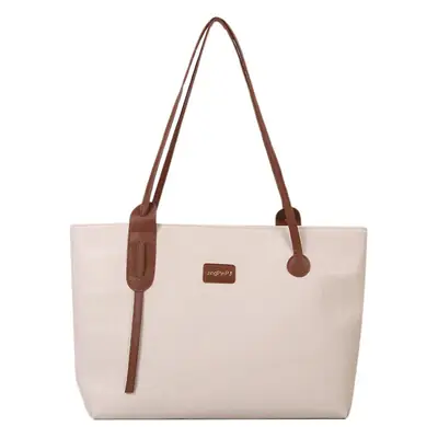 Women's Canvas Shoulder Bag White Brown 2026 Spring