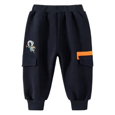Black Fleece Lined Kids Sports Pants Mid Waist
