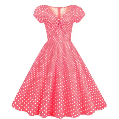 Orange Polka Dot V-Neck Swing Dress for Girls
