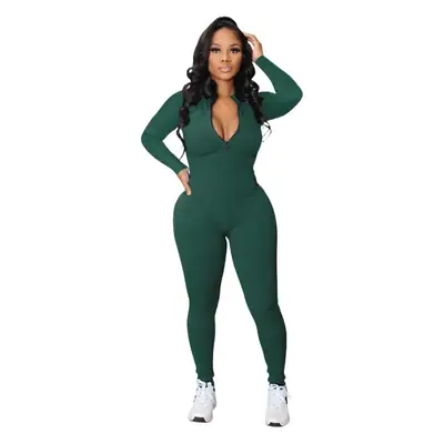 Grey Pit Zipper Sports Jumpsuit for Women