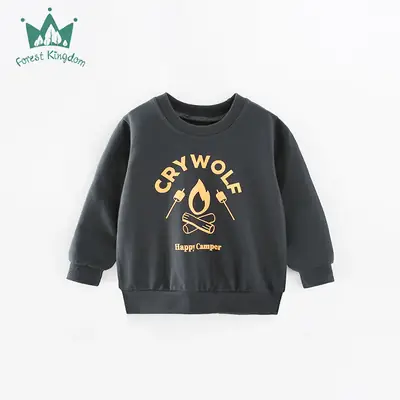 Boys Sweatshirt Black Cartoon Print Pure Cotton