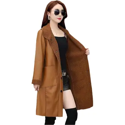 Women's Black Leather Teddy Windbreaker Mid-Length 2024