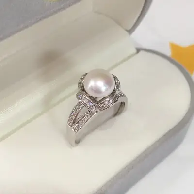 Natural Freshwater Pearl Zircon Ring Copper Gold Plated