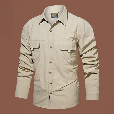 Men's Blue Waterproof Long-Sleeve Shirt with 2 Chest Pockets