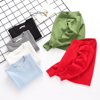 2023 Knit Pullover Sweater for Kids White Cotton Warm