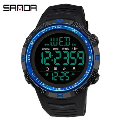 Sanda Digital Analog Watch Red Black Waterproof Student Sports